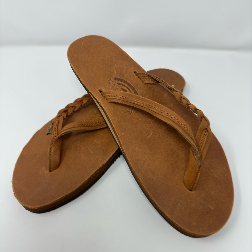 Rainbow Women’s Leather Sandal in Cognac - 9